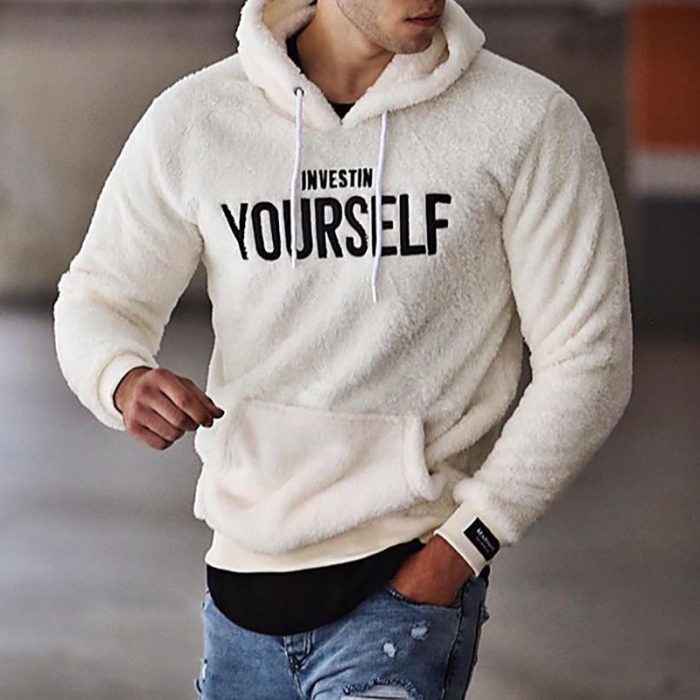 Winter Mens Fluffy Hoodie Pullover Sweatshirt Casual Fashion with Kangaroo Pocket - Image 4