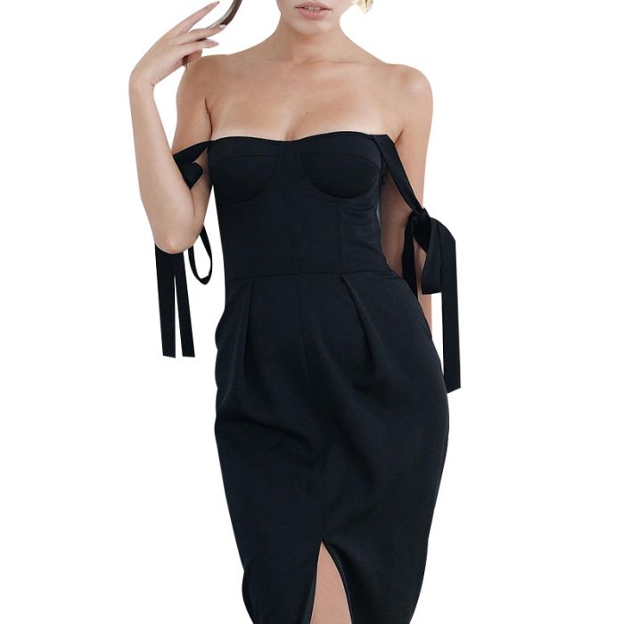 Summer Bodycon Dress Women Party Dress Midi New Arrivals Black - Image 5