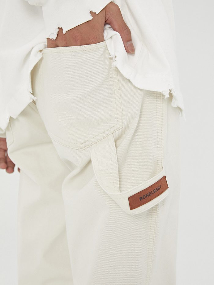 Leather And Twill Straight-leg Casual Cargo Trousers - Image 4