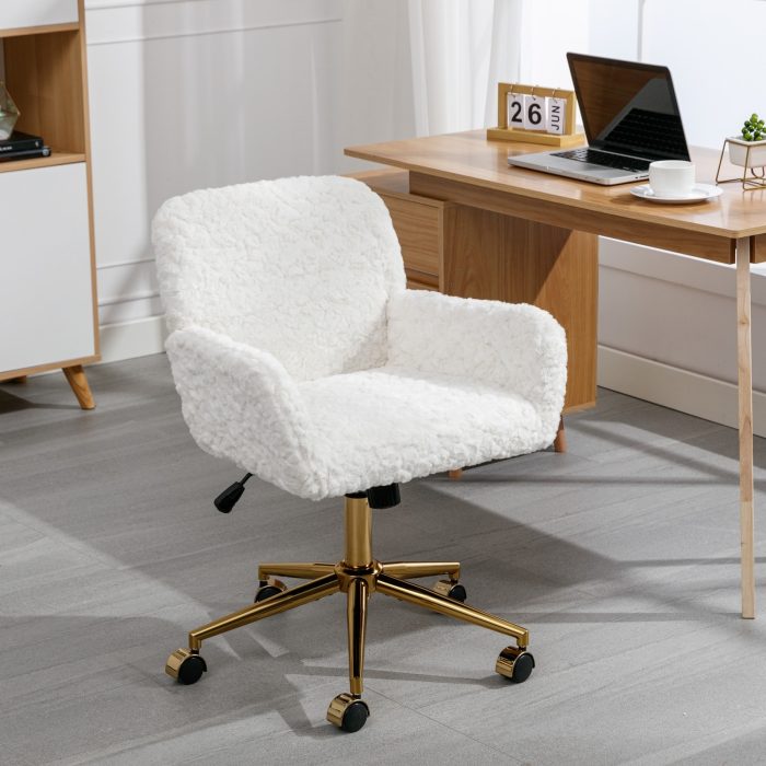 A&A Furniture Rabbit Hair Office Chair With Golden Base, Adjustable - Image 5