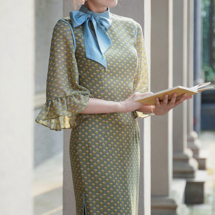 New Green Cheongsam Woman Improved Dress