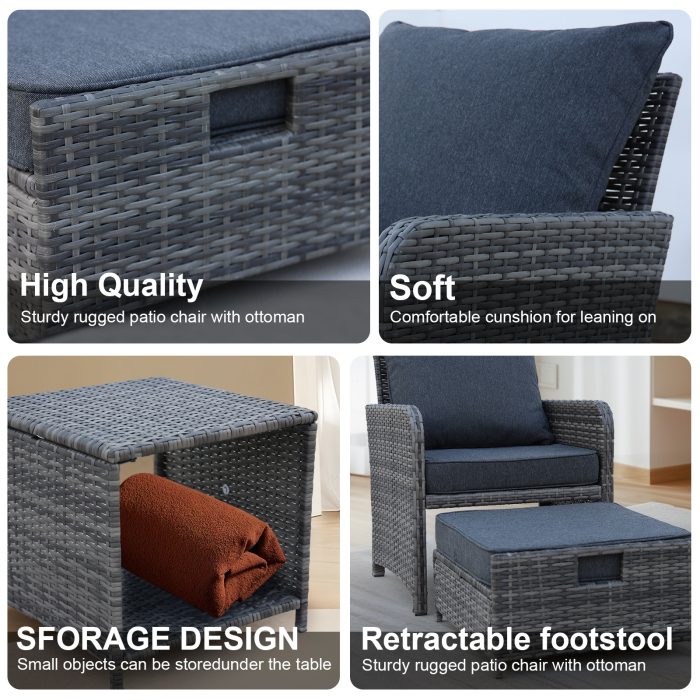 5 Pieces Best Wicker Patio Furniture Set Outdoor Patio Chairs With Ottomans Conversation Furniture - Image 9