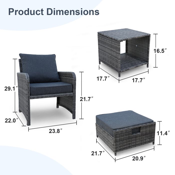 5 Pieces Best Wicker Patio Furniture Set Outdoor Patio Chairs With Ottomans Conversation Furniture - Image 10