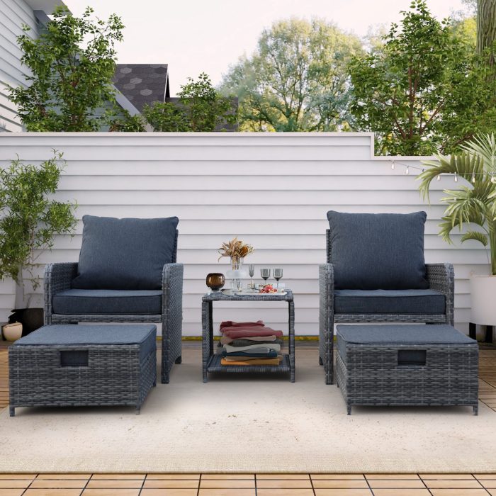 5 Pieces Best Wicker Patio Furniture Set Outdoor Patio Chairs With Ottomans Conversation Furniture - Image 7