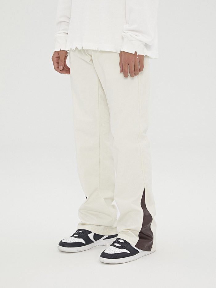Leather And Twill Straight-leg Casual Cargo Trousers - Image 2