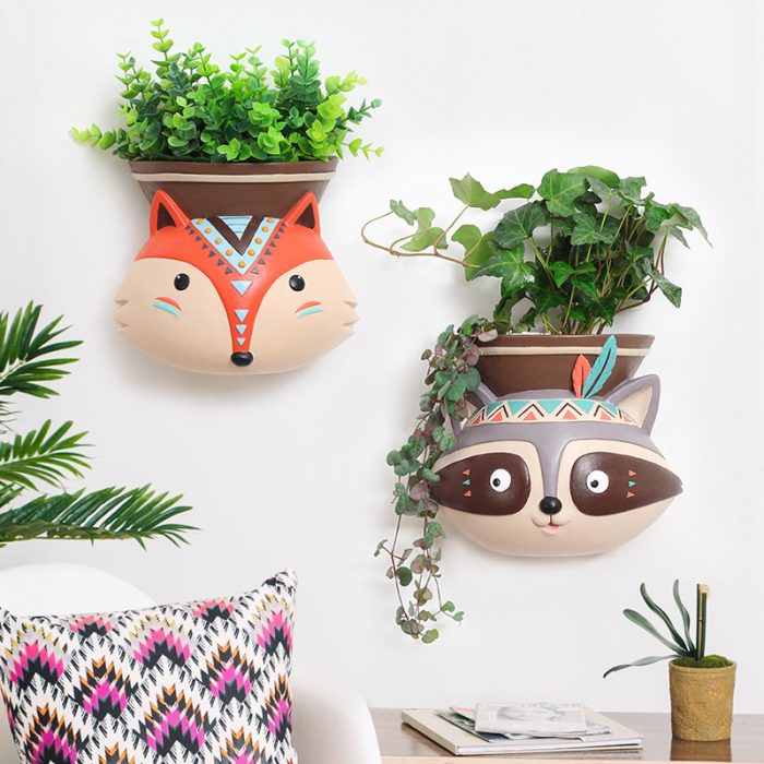 Indian Style Wall Mounted Plant Pot Wall Hanging Succulent Pots Cartoon Animal Shape Resin