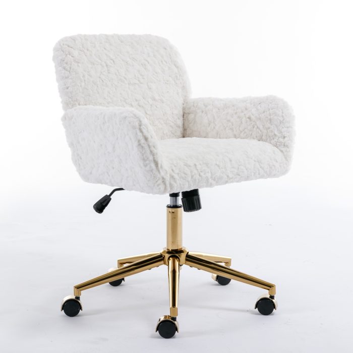 A&A Furniture Rabbit Hair Office Chair With Golden Base, Adjustable - Image 9