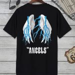 Men's Cartoon Wing Pattern T-shirt, Casual Solid Color Round Neck T-shirt Best-selling Product