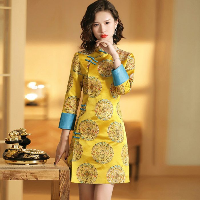 New Brocade Stand-up Cheongsam Dress Woman - Image 3