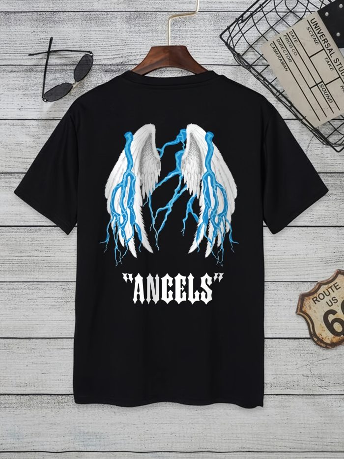 Men's Cartoon Wing Pattern T-shirt, Casual Solid Color Round Neck T-shirt Best-selling Product - Image 4