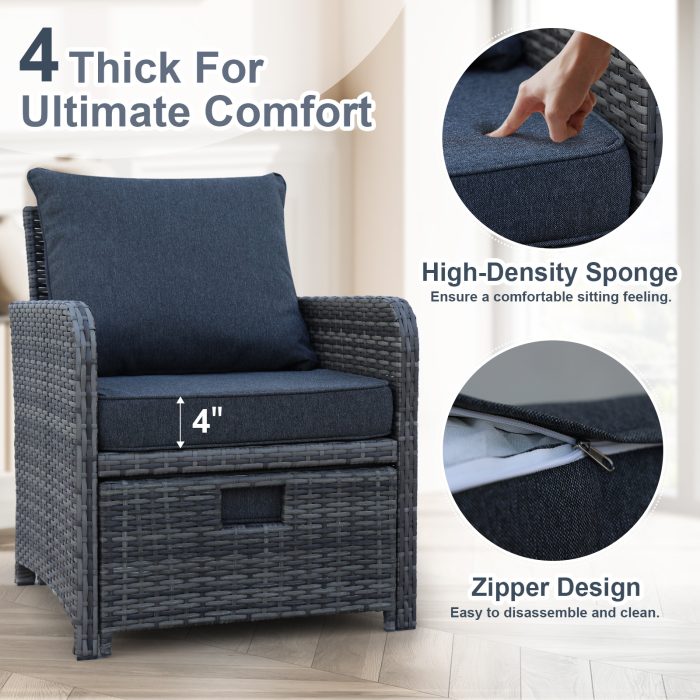 5 Pieces Best Wicker Patio Furniture Set Outdoor Patio Chairs With Ottomans Conversation Furniture - Image 5