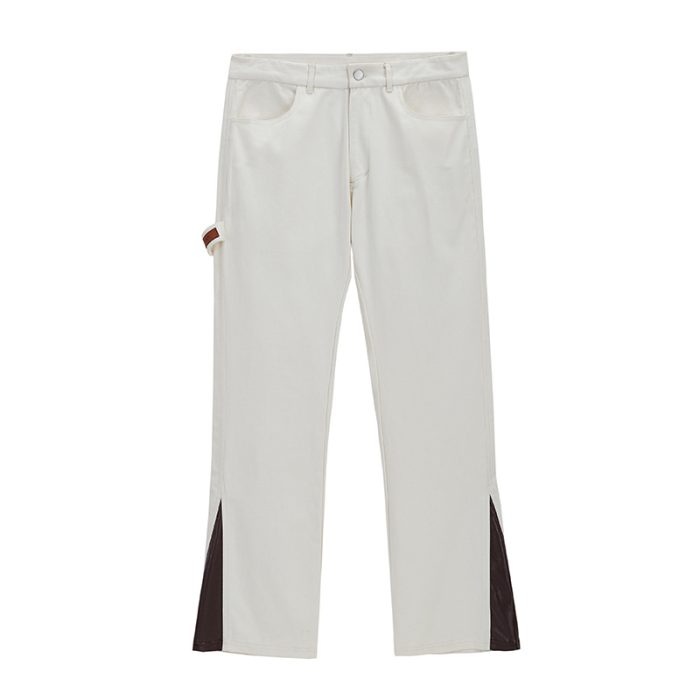 Leather And Twill Straight-leg Casual Cargo Trousers - Image 3