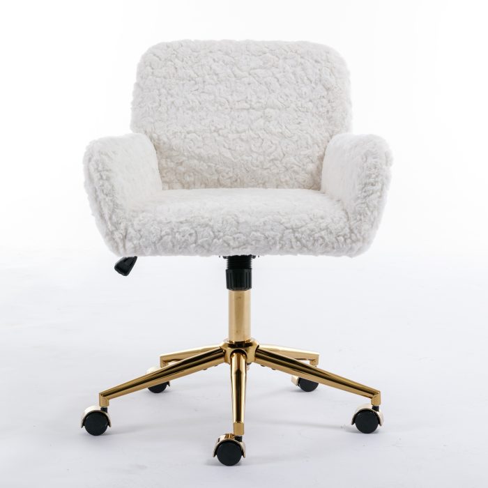A&A Furniture Rabbit Hair Office Chair With Golden Base, Adjustable - Image 4