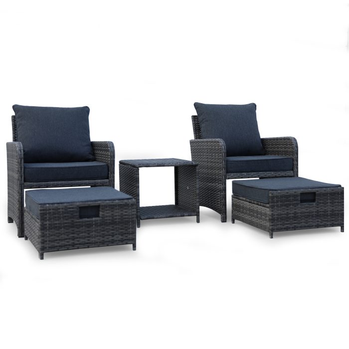 5 Pieces Best Wicker Patio Furniture Set Outdoor Patio Chairs With Ottomans Conversation Furniture - Image 2