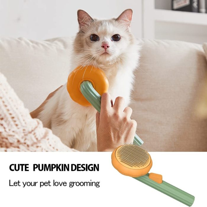Pet Pumpkin Brush, Pet Grooming Self Cleaning Slicker Brush For Dogs Cats Puppy Rabbit - Image 5