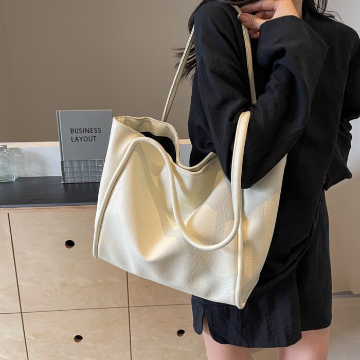 Soft Leather Shoulder Bag Large Capacity Commuter Totes Shopping Travel Bags For Women - Image 10