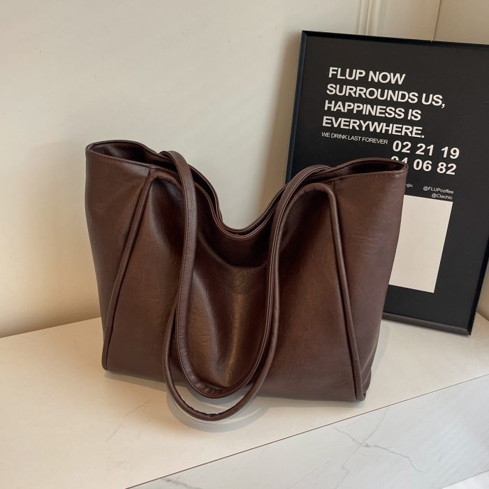 Soft Leather Shoulder Bag Large Capacity Commuter Totes Shopping Travel Bags For Women - Image 2