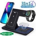 15W 3 In 1 LED Fast Wireless Charger Stand Foldable For iphone